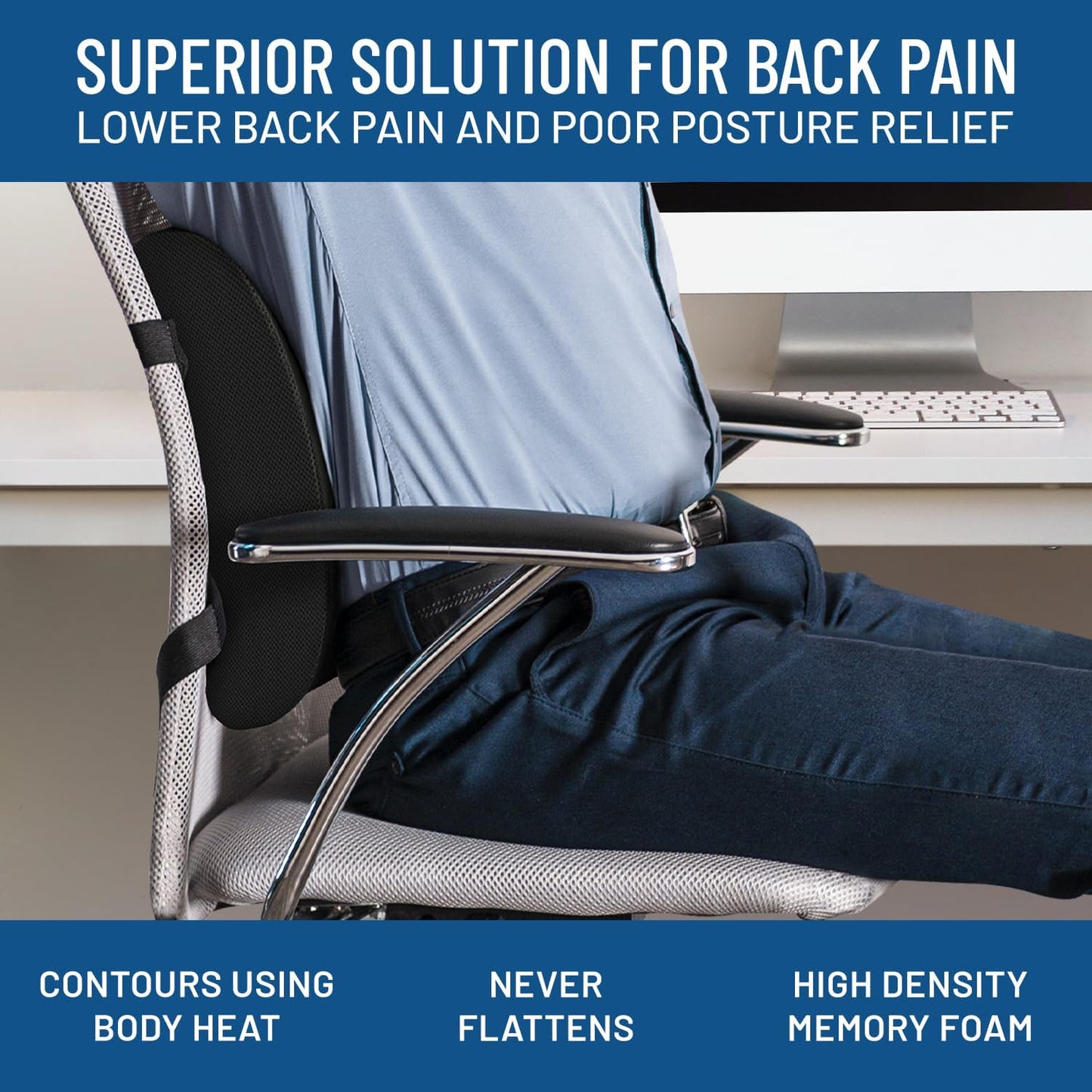 Everlasting Comfort The Original Lumbar Support Pillow - Improves Posture, Promotes Back Pain Relief - Superior Office Chair Back Support for Gaming and Desk Chairs - Lumbar Pillow for Car, Couch