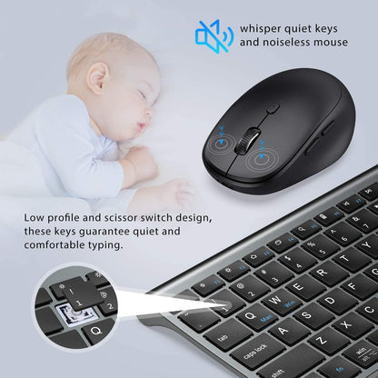 iClever Bluetooth Keyboard and Mouse Set DK03, Rechargeable Dual-Mode (Bluetooth + 2.4G) Wireless Keyboard and Mouse Set, Ultra-Slim Multi-Device Keyboard for Mac, iPad, Apple, Android, Win,Grey Black - CaveHubs