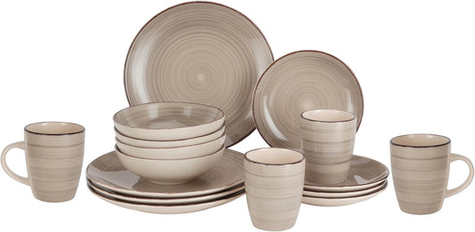 Royalford 16pcs Stoneware Dinner Set RF12408 Includes Dinner and Dessert Plates, Soup Bowls and Mugs Dishwasher-Safe, Microwave-Safe and Freezer-Safe Food-Grade Grey