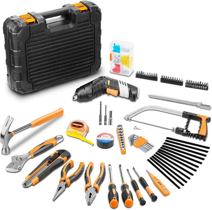 Accloo Tools Set Box 139 Pieces with Rechargeable Electric Screwdriver Set ＆ Hand Tools & Sturdy Storage Case, DIY tools box Kits for Garden Office House Household Repair