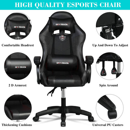 SKY-TOUCH Gaming Chair，Adjustable Computer Chair Pc Office Pu Leather High Back, Ergonomic design Lumbar Support,Comfortable Armrest Headrest，Black