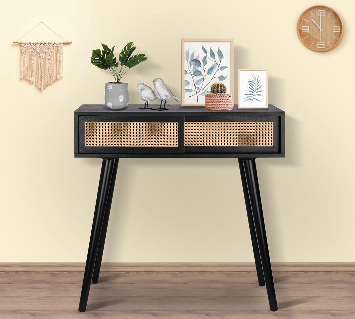 Console Table, 31" Console Tables for Entryway Small Entryway Table, Vanity Desk Rattan Dresser Side Table Entry Table Narrow Console Table Modern Hallway Table Boho Sofa Table