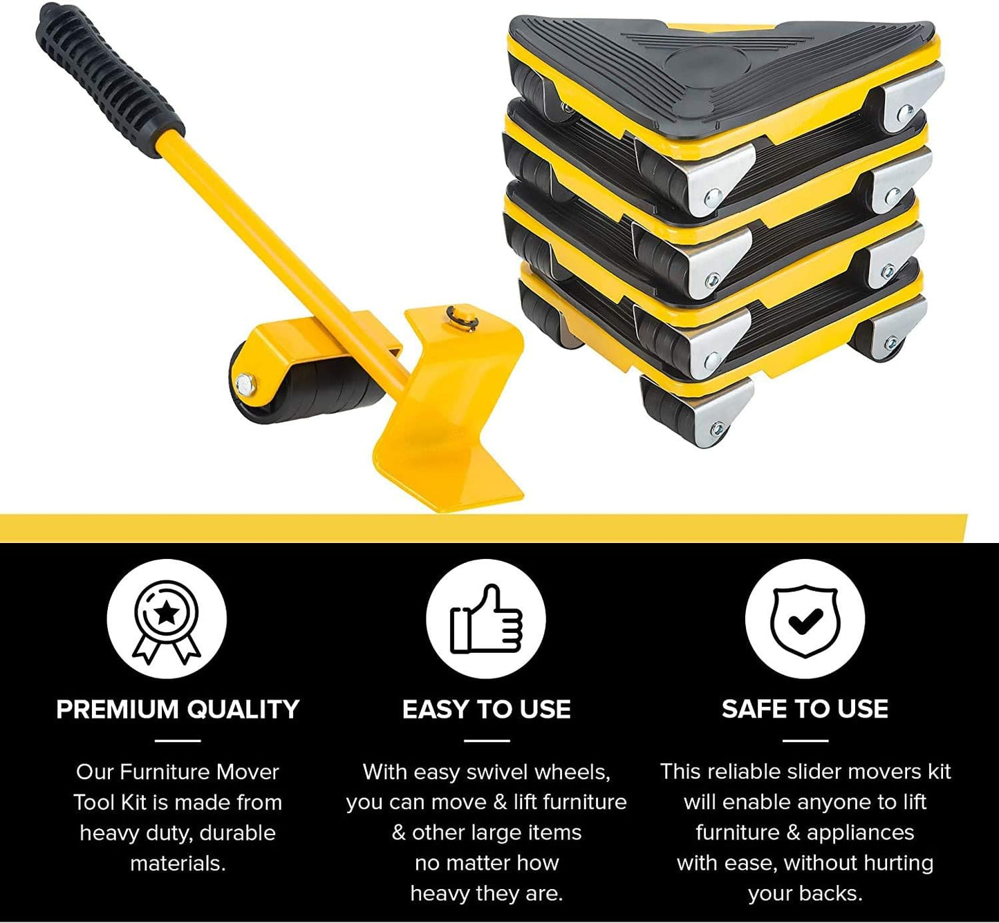 IE Furniture Moving Tool - Heavy Furniture Corner Sliders - Mover Tool Set for Office, Home, Shop, Garage Heavy Lifter - Appliance Moving System - Easy Moving Appliance Rollers Logistics Set - Yellow