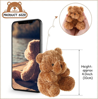 Plush Teddy Bear Pendant, Mini Plush Animal Soft Bear Doll Toys for Keychain Bag DIY Decorations, Birthday Wedding Graduation Gifts, Gift Box Filled Party Decorations (Brown, Apricot, Pink, Purple)