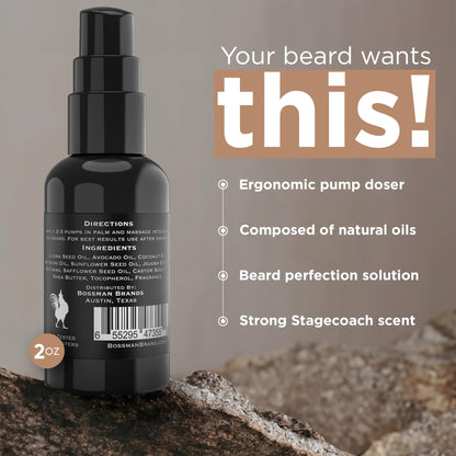 Bossman Brands Beard Oil 2oz All Natural Oils with Essential Oil Scent (Stagecoach)