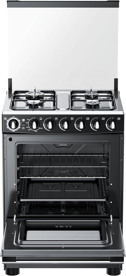 Akai Stainless Steel 4 Gas Burner Full Safety Freestanding Cooking Range (60X60 cm), Cast Iron Support, Double Glass Oven Door, Auto Ignition, Mechanical Timer Function, CRMA-M606BFS