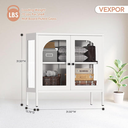 VEXPOR Sideboard Buffet Cabinet, Modern Farmhouse Buffet Sideboard with 2 Glass Doors, Coffee Bar Cabinet with Adjustable Shelf, Suitable for Kitchens, Home Study, Living Room and Coffee Shops