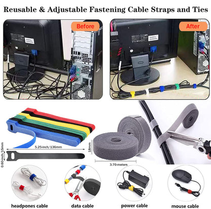 235Pcs Cable Management Kit, 2 Cable Sleeve Large, 2 Silicone Cable Holder, 36 Cable Organizer Straps, 10+5 Cord Clips, 180 Wire Organiser Cable Ties for Under Desk Home Office TV Computer Cables