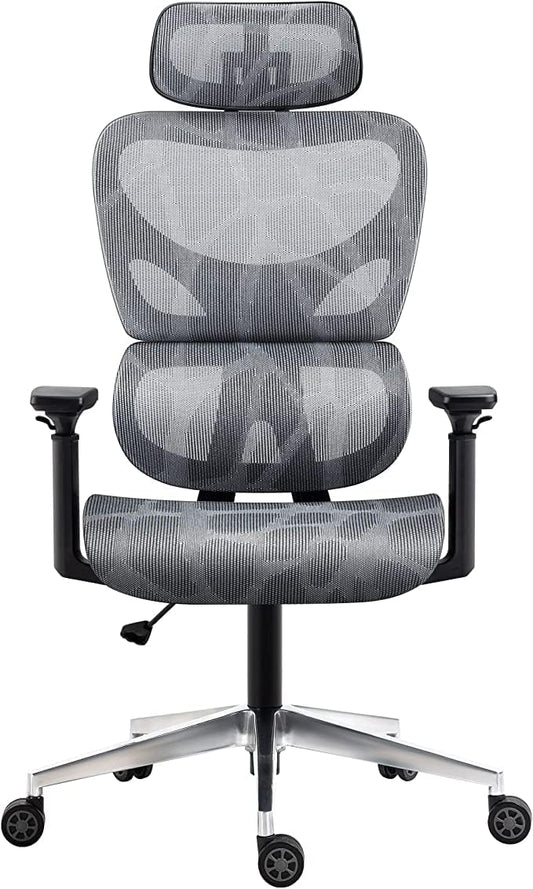 COOLBABY Ergonomic Office Chair, Computer Desk And Chair, Breathable Mesh High Back, Breathable Mesh Cushion，3D Armrest, Headrest And Dynamic Waist Support (Grey)