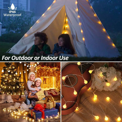 Globe String Lights, Battery Powered 10M 80 LED Fairy Lights, 8 Modes Waterproof Christmas Lights Outdoor Indoor with Remote for Party Living Room Bedroom Patio Gazebo Camping Garden (Multicolor)