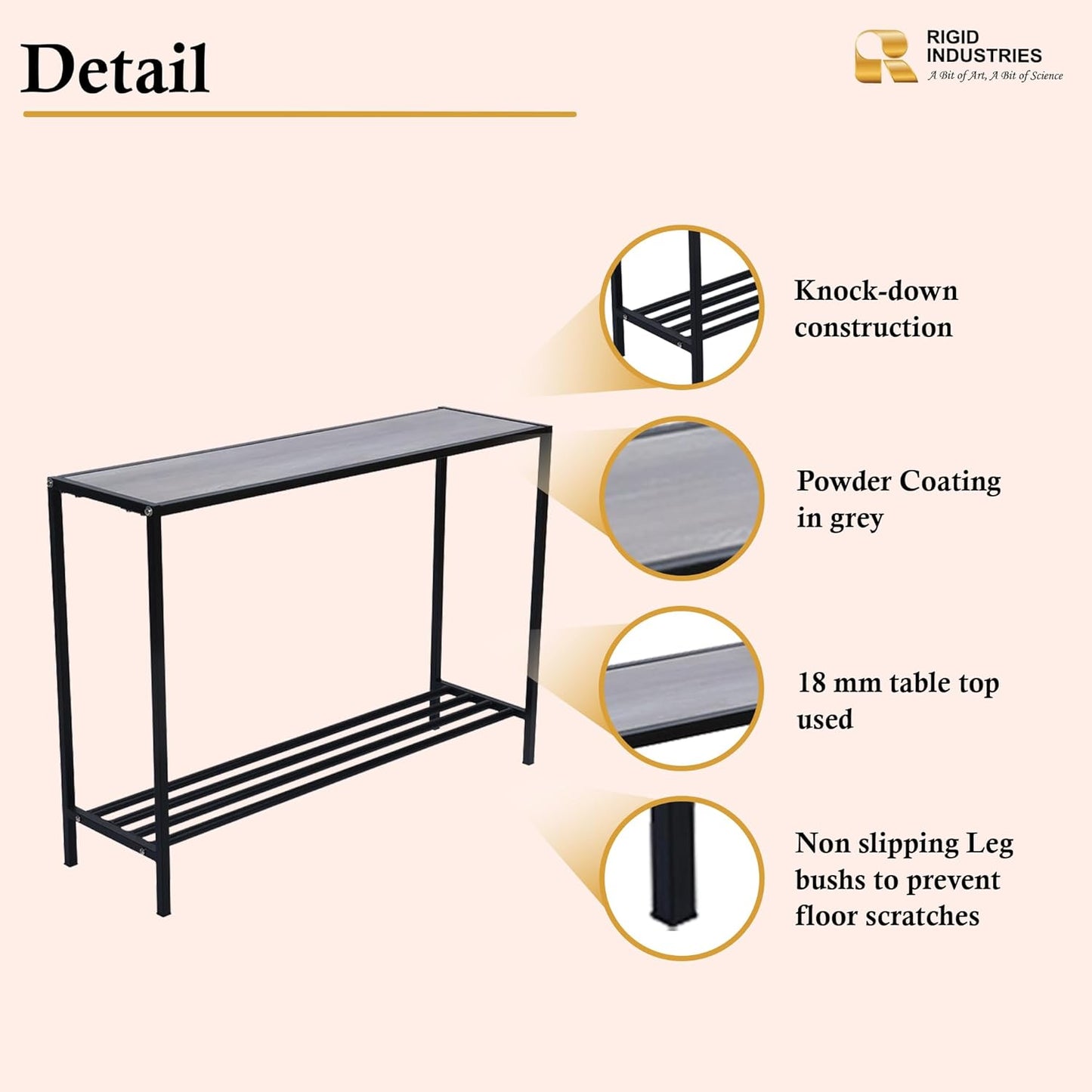 RIGID Console Table | Corner End Table with Stainless Steel Frame and Glass Top for Living Room, Office