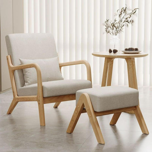 Kutis Accent Chair with Pillow Living Room Chairs with Soft Seat and Armrests Indoor Wooden Reading Chairs Easy Assembly Relaxing Chair Home Sofa Chair for Living Room Bedroom Balcony 73 x 60 x 70 cm.