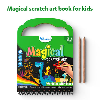 Skillmatics Magical Scratch Art Book for Kids - Unicorns & Princesses, Craft Kits & Supplies, DIY Activity & Stickers, Gifts for Toddlers, Girls & Boys Ages 3, 4, 5, 6, 7, 8, Travel Toys