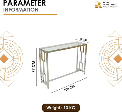 RIGID Console Table | Corner End Table with Stainless Steel Frame and Glass Top for Living Room, Office