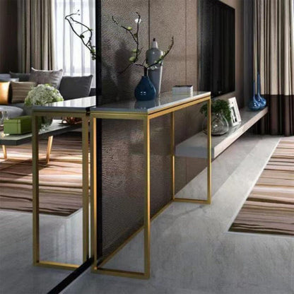 Beauenty Black Gold Console Table, Glass Sofa Tables, Modern Open Hallway Table, Narrow Entryway Table, Slim Accent Porch Table, Couch Side Table with Golden Metal Frame, Easy Assembly