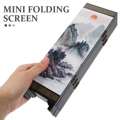 Alipis Mini Folding Screen 5 Panel Divider Antique Chinese Lacquerware Small Desktop Folding Screen for Home Office Decoration