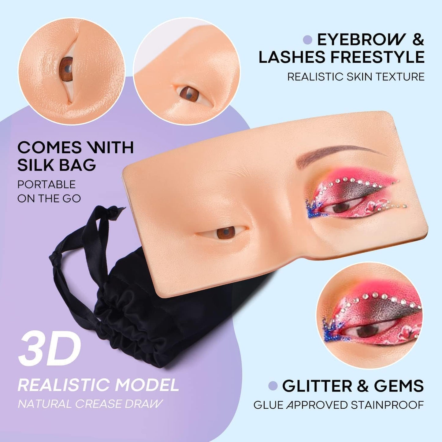 Makeup Practice Face Board 3D Realistic Pad for Makeup Artist Board Makeup Practice, Eyeshadow Eyeliner Eyebrow Lash mapping Realistic Face Skin Eye Make up Practice Model for Makeup Starter