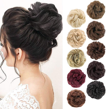 MORICA 1PCS Messy Hair Bun Hair Scrunchies Extension Curly Wavy Messy Synthetic Chignon for Women (12AH613(Light Golden Brown & Lightest Blonde))