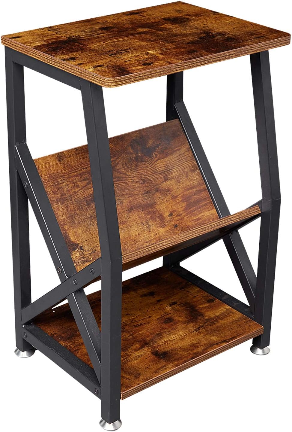 NXN-HOME Industrial Side Table, Nightstand End Table with Storage Shelf for Coffee Books Magazines, Wood Look Accent Furniture with Metal Frame