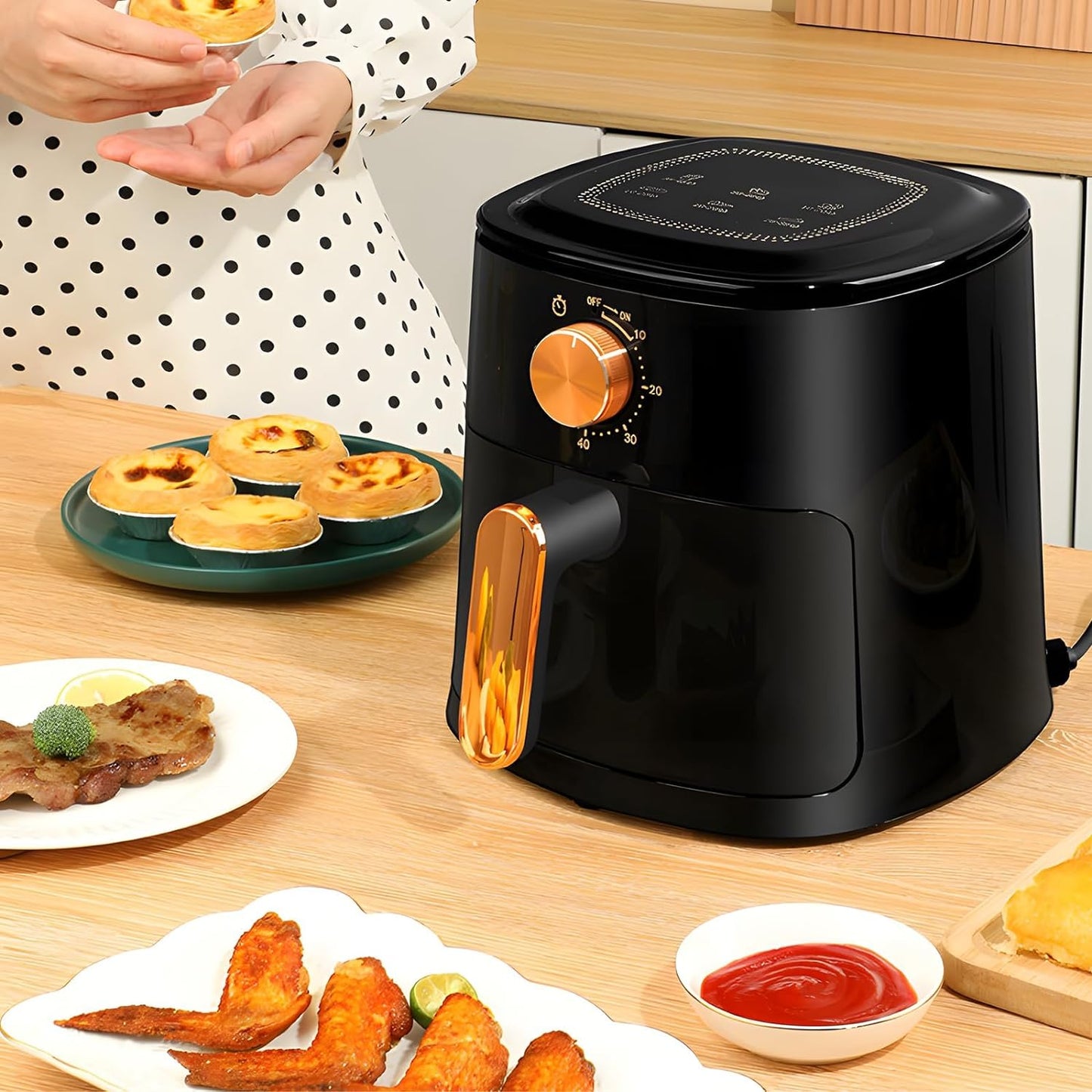 OKSTENCK Air Fryer Oven 4-Liter Large Capacity 6-in-1 Air Fryer 1100w High Firepower, 360°Hot Air Circulation, Oil-Free Baking, Single Knob Operation for 180 Minutes, Timed Baking.