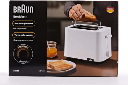 Braun Breakfast - Toaster HT 1010 WH, 2 slots, 8 Browning settings, Bun warmer, 900 Watts, White."Min 1 year manufacturer warranty"