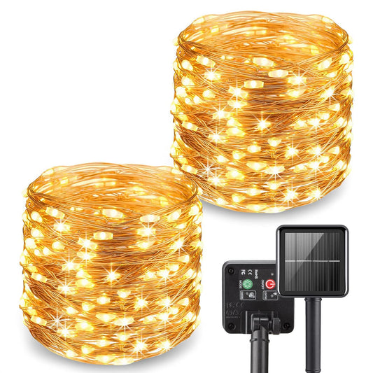 ANJAYLIA Solar String Lights Outdoor, 2 Pack 100 LED Fairy Lights Solar Powered with 8 Modes Waterproof Decorative Copper Wire Lights for Patio Garden Yard Trees Christmas Wedding Party, Warm White