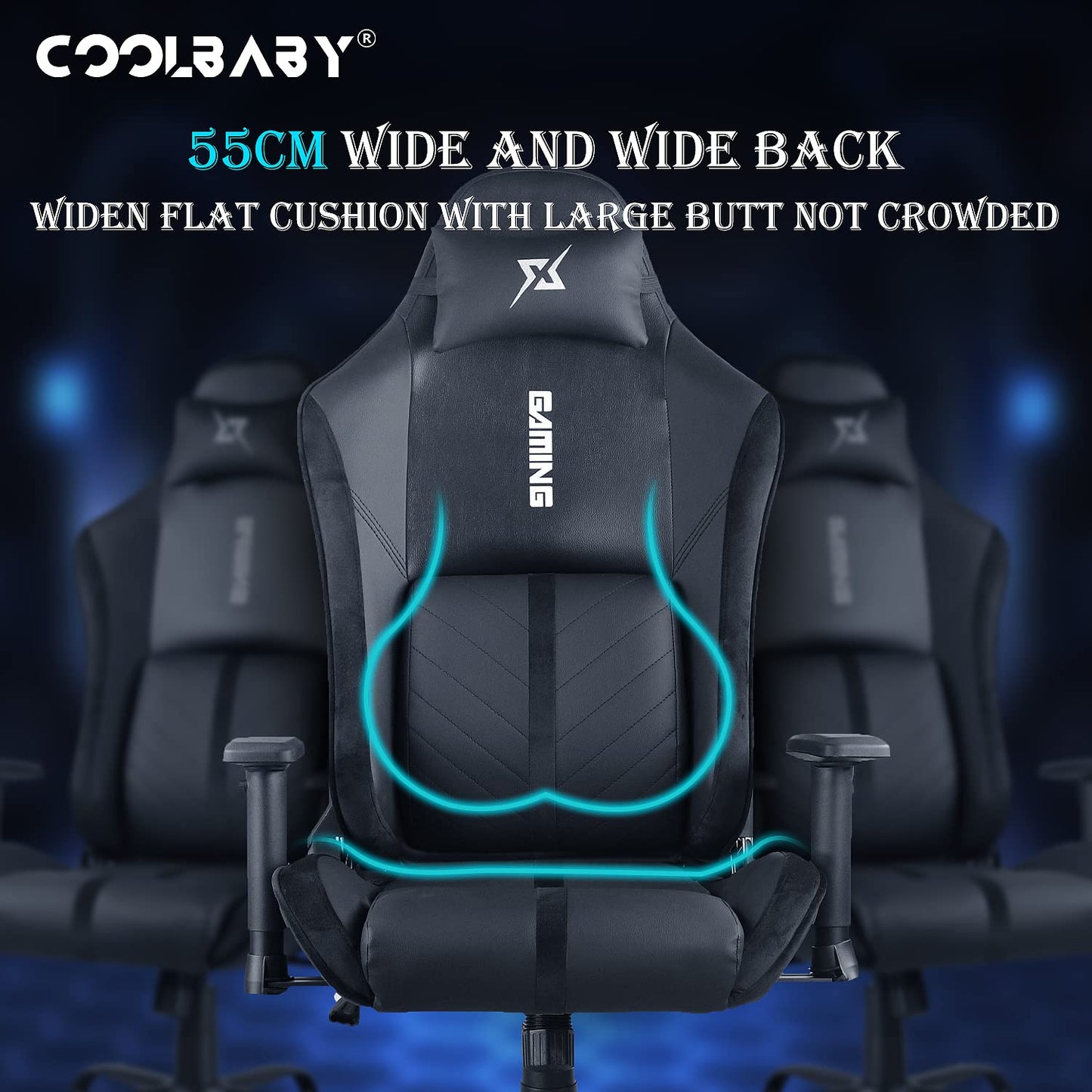 COOLBABY Gaming Chair LED Light Racing Chair,Ergonomic Office Massage Chair,Lumbar Support and Adjustable Back Bench,Bluetooth Speaker…