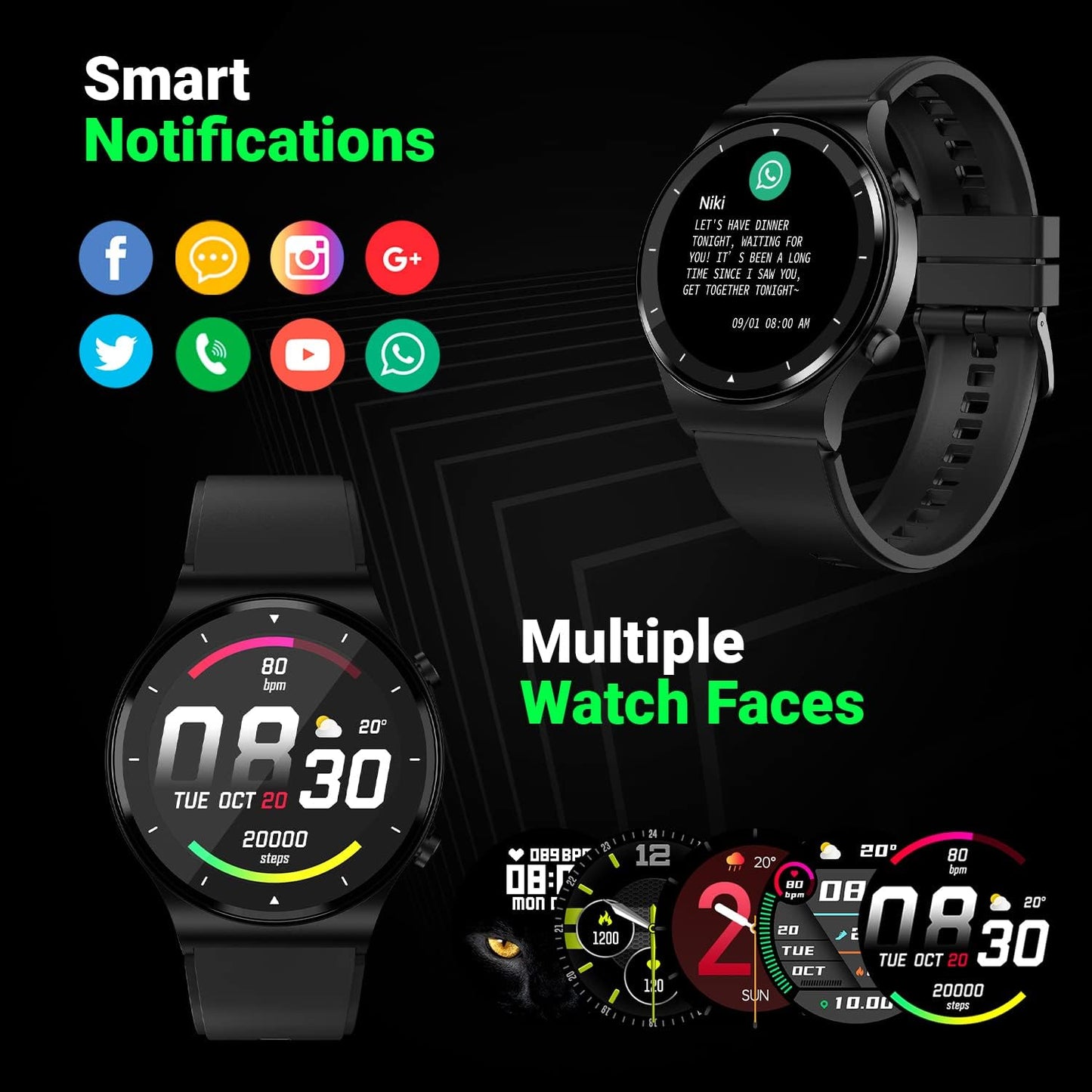 Fire-Boltt 360 Pro Bluetooth Calling 360*360 Pro Display Smart Watch With Rolling Ui & Dual Button Technology, Spo2, Heart Rate & Temperature Monitoring With Local Music And Tws Pairing - Black