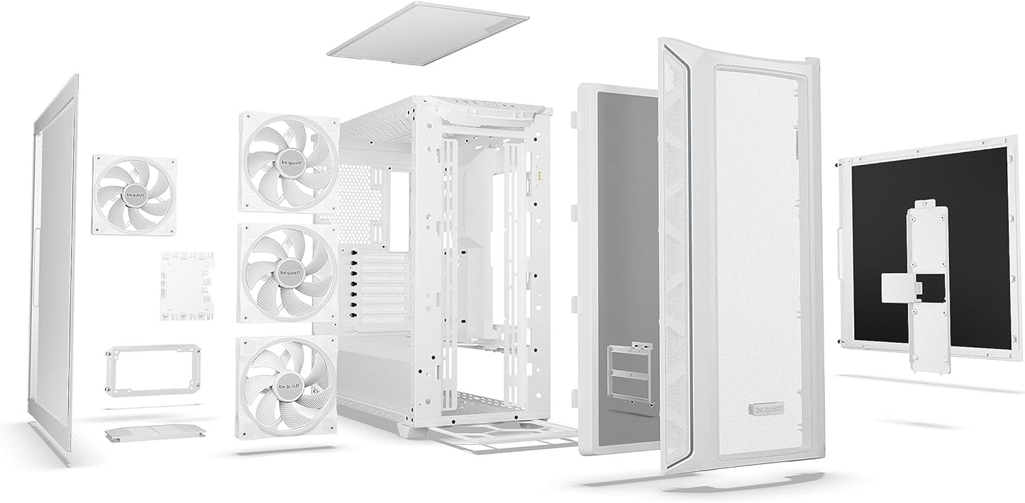 be quiet! Shadow Base 800 FX White PC Case, Light Wings White 140 mm PWM Fan, ARGB Lighting, USB 3.2 Gen. 2 Type C, Maximum Airflow, E-ATX Motherboard, 420 mm Radiators, Glass Side Panel, BGW64 - CaveHubs