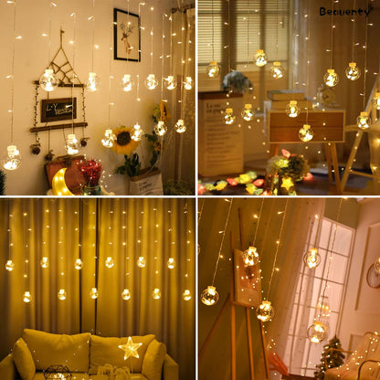 Beauenty Window Curtain String Light 300 LED 8 Modes USB Powered Waterproof Fairy String Lights Wedding Party Ramadan Home Garden Bedroom Outdoor Indoor Wall Christmas Decorations (Warm White)