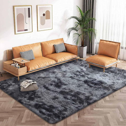 Leesentec Area Rugs Soft Fluffy Carpets For Living room Shaggy Rug Modern Area Rug For Bedroom Anti-Slip Rugs For Kids Room Indoor Home Decorative Carpet (Black Grey, 185 x 185 cm)