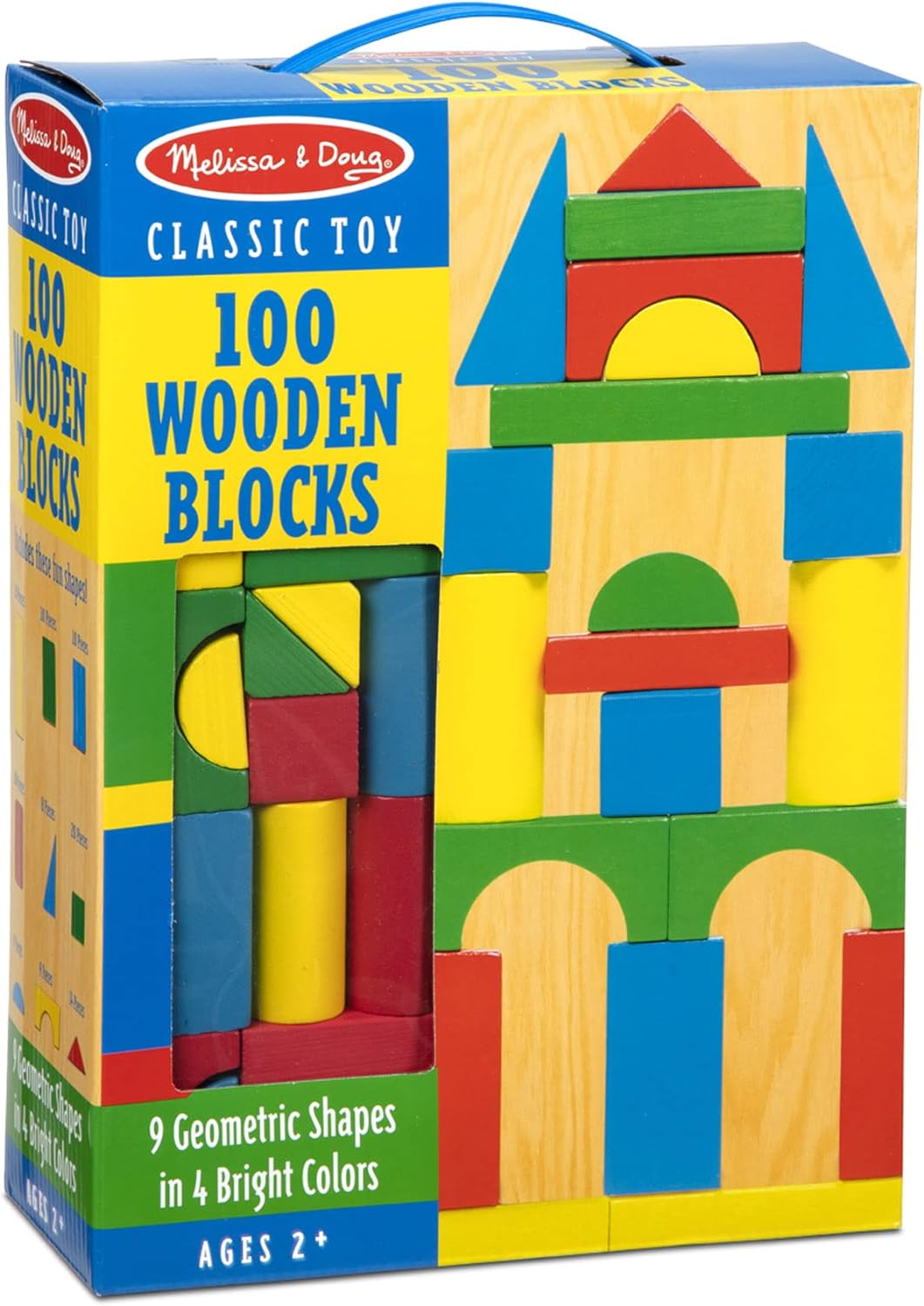 Melissa & Doug Wooden Building Blocks Set - 100 In 4 Colors And 9 Shapes