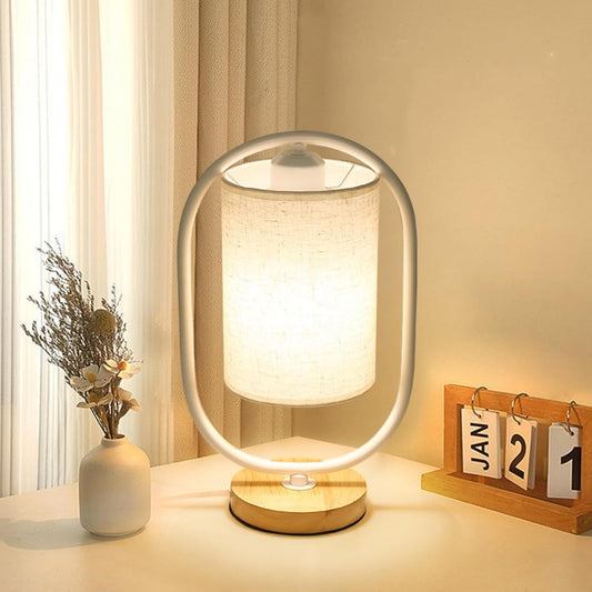 Modern Table Lamps for Bedrooms, Wood Bedside Lamp Reading Light, 3-Way Dimmable Touch Bedroom Lamp for Nightstand with Beige Fabric Lampshade, Bulbs Included