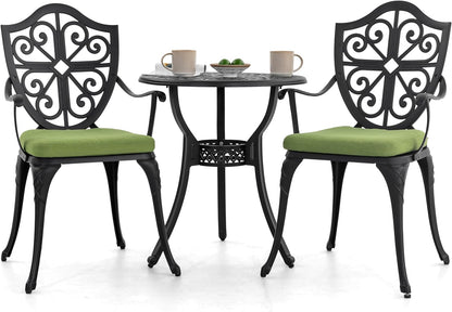 Nuu Garden Bistro Set 3 Piece Outdoor, Cast Aluminum Patio Bistro Sets with Umbrella Hole, Bistro Table and Chairs Set of 2 for Patio Backyard