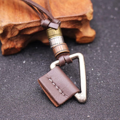 JczR.Y Leather Necklace for Men Double Circle Rings Leather Rope Pendant Necklace Punk Leather Chain Disc Ring Necklace Vintage Jewelry Gift