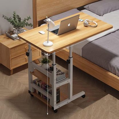 (80 * 40CM）Adjustable Standing Desk, Small Desks for Small Spaces Portable Laptop Computer Desk, Table for Bedrooms Couch Desk for Home Office Table Mobile Rolling Desk on Wheels with Storage (Wood)