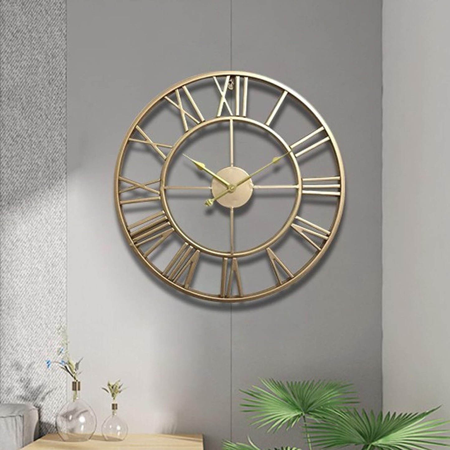 SKJIND 60cm Large Home Decor Wall Clock for Living Room Non Ticking Iron Art Clocks Roman Numeral,Retro Distressed Metal,Oversized (60cm, Black)