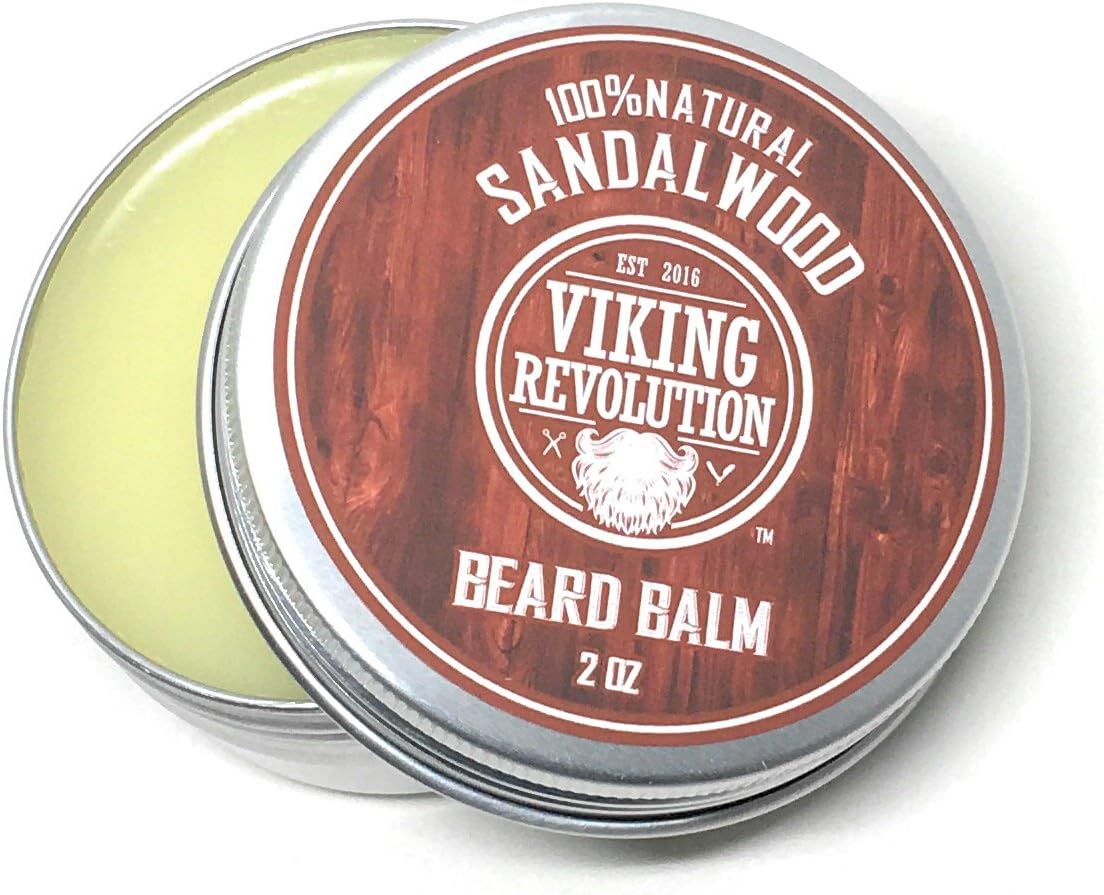 Viking Revolution Beard Balm with Sandalwood Scent and Argan & Jojoba Oils- Styles, Strengthens & Softens Beards & Mustaches - Leave in Conditioner Wax for Men (1 Pack)