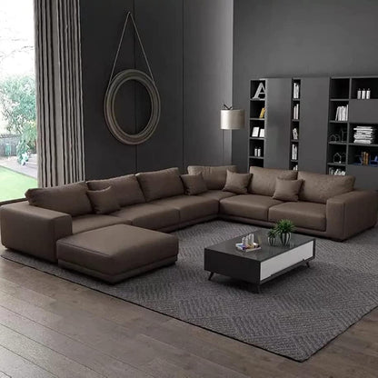 Latest Wooden Furniture Designs U Shaped Sectional Sofa Living Room L Shape Leather Sofa Set Furniture (Brown)