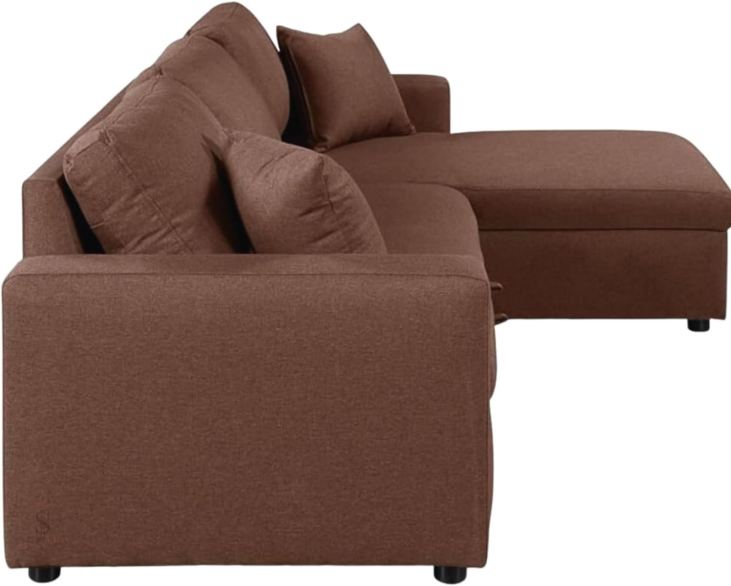 furniture Sofa Cum Bed With Cushions L-Shaped Storage Space (Brown)