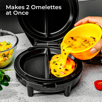 Geepas GOM36535UK - 1000W Omelette Maker | Dual Electric Non-Stick Egg Cooker | Automatic Temperature Control & Power Light Multi Cooker for Omelettes, Fried Cool Touch, 2 Year Warranty