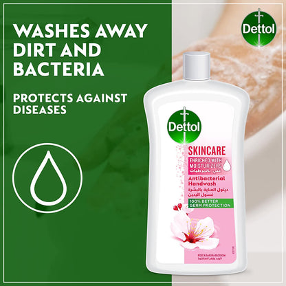 Dettol Skincare Handwash Liquid Soap Refill Rose & Sakura Blossom Fragrance 1Litre