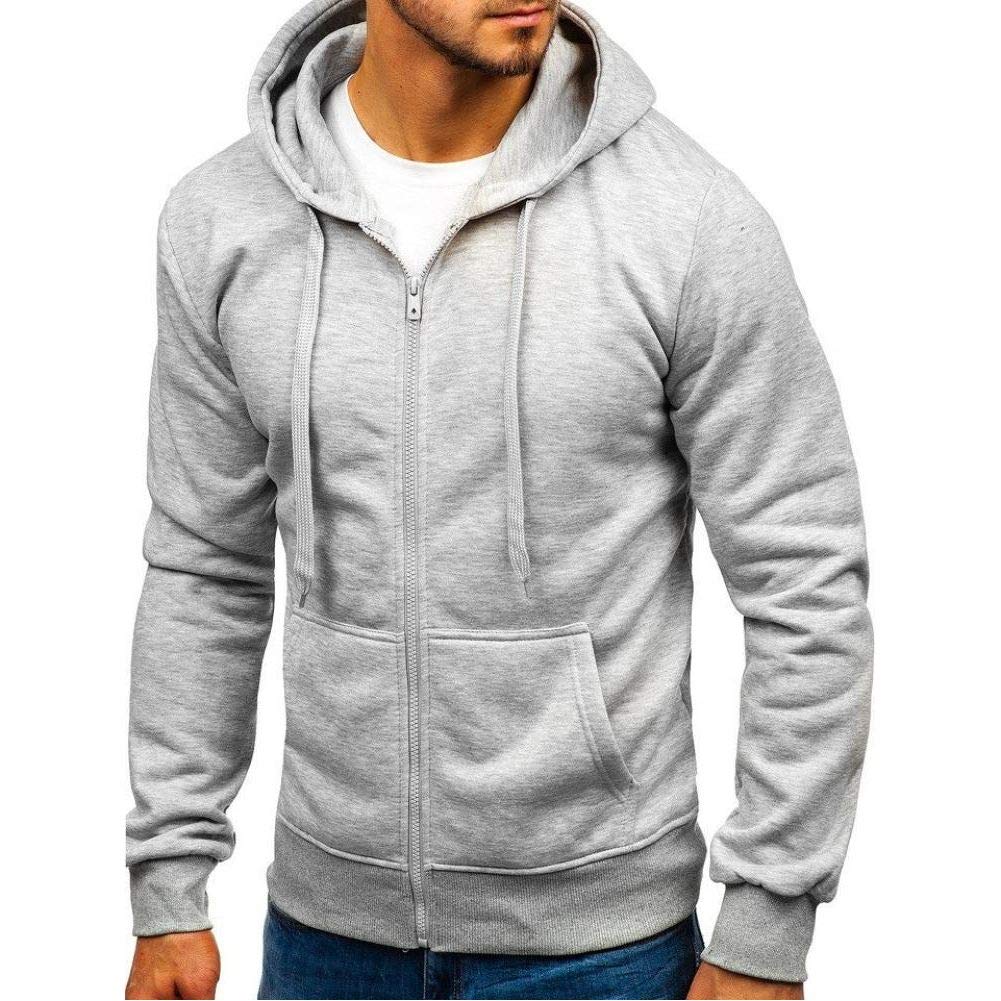 Men'S Casual Zipper Hoodies Sweatshirts Male Black Green Solid Color Hooded Outerwear Tops S-2Xl