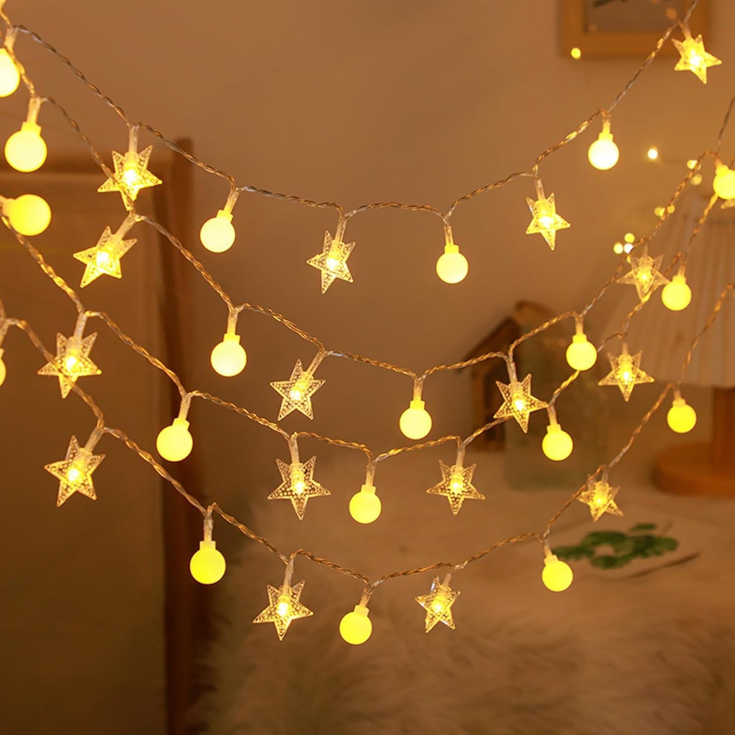 Beauenty Window Curtain String Light 300 LED 8 Modes USB Powered Waterproof Fairy String Lights Wedding Party Ramadan Home Garden Bedroom Outdoor Indoor Wall Christmas Decorations (Warm White)