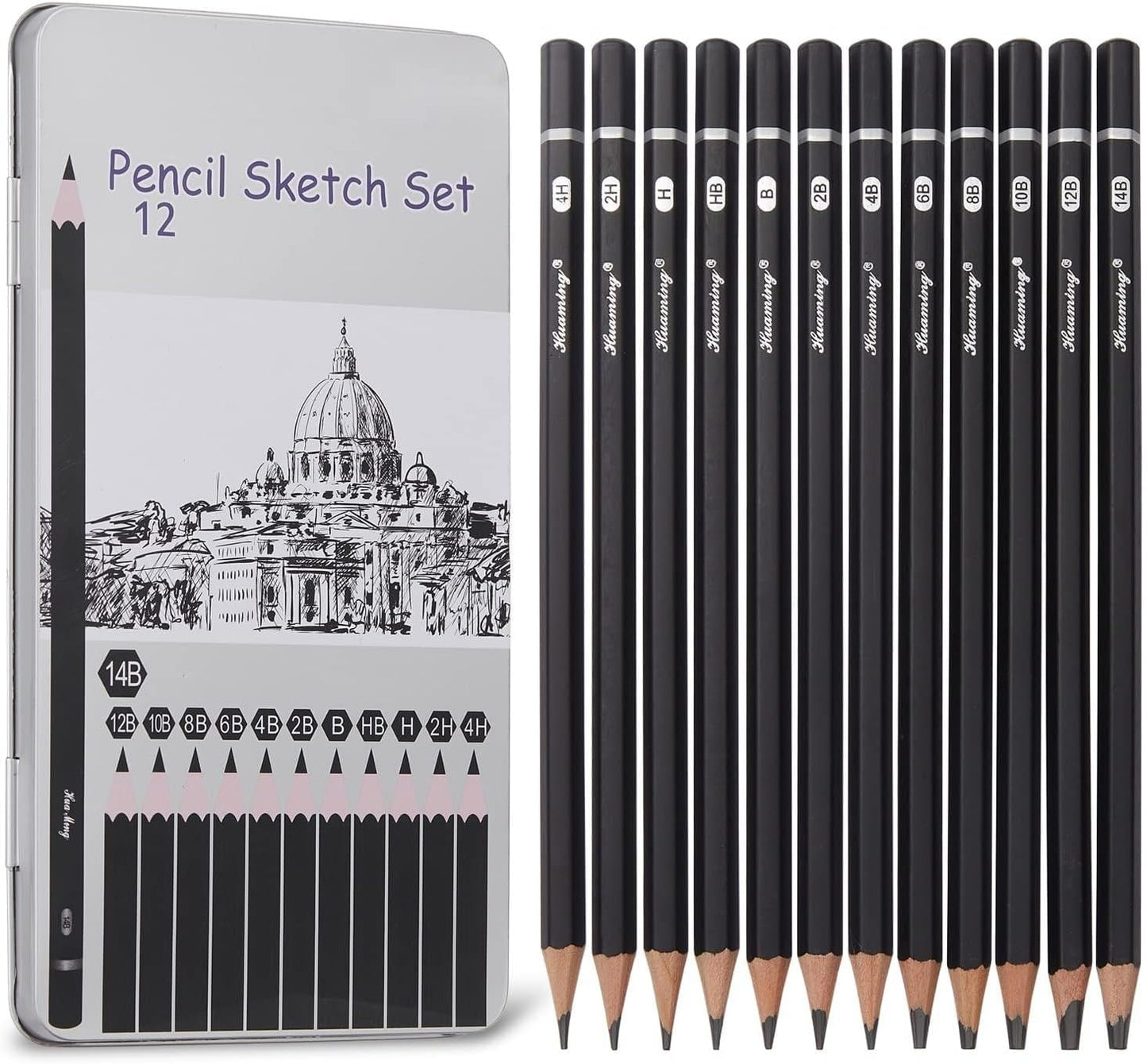 Professional Drawing Sketching Pencil Set - 12 Pack Art Drawing Sketch Pencils, Graphite Pencils(14B - 4H), Ideal for Drawing, Art Pencils for Drawing and Shading, Back to School Supplies