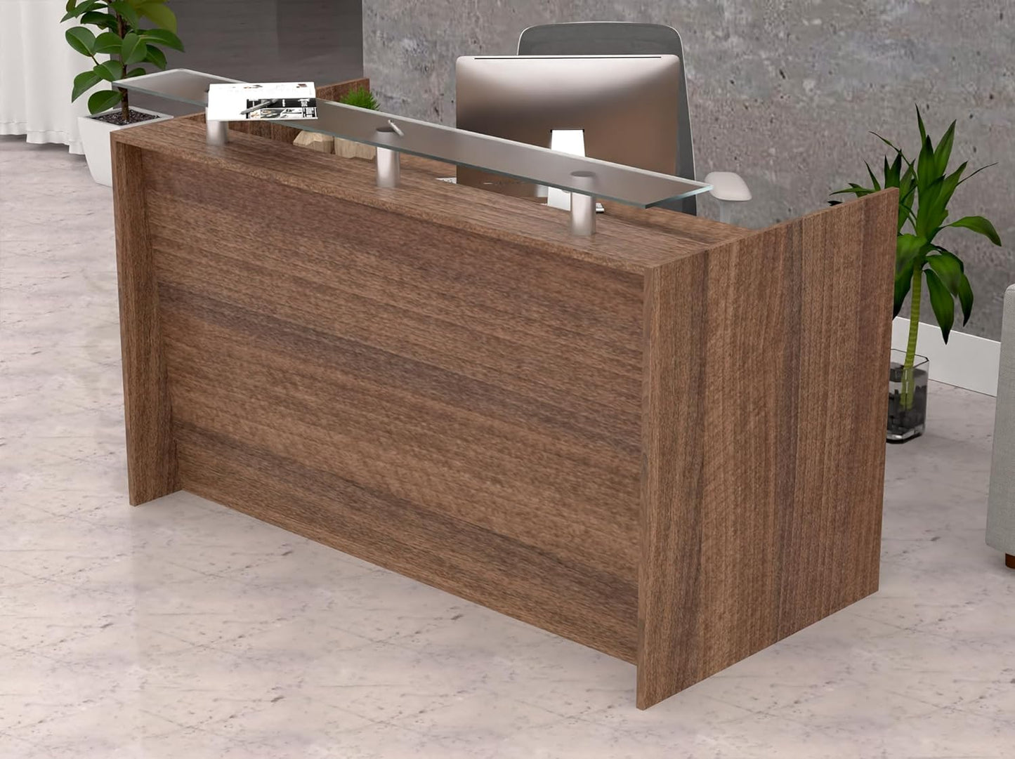 Mahmayi REC-2 Designer Reception Desk For Office Space, Front Office Desk (White-Coco Bolo)