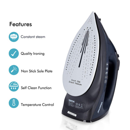 Geepas 2-in-1 Steam Iron, Adjustable Temperature Control, GSI7703 | Dry & Wet Steam Iron | Ceramic Soleplate | Dry/ Steam/ Burst of Steam/ Vertical Steam Function