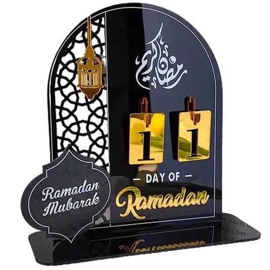 Ramadan Calendar Table Decorations Ramadan Countdown Acrylic Gifts Ramadan Kareem Decorations for Home Party Decor (Black)