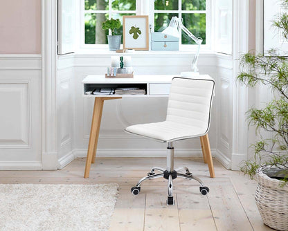 Furmax Mid Back Task Chair,Low Back Leather Swivel Office Chair,Computer Desk Chair Retro with Armless Ribbed (White)