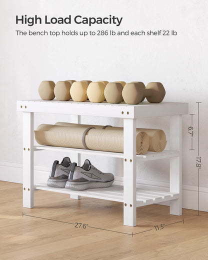 SONGMICS Shoe Rack Bench, 3-Tier Bamboo Shoe Storage Organizer, Entryway Bench, Holds Up to 286 lb, for Entryway Bathroom Bedroom, Natural ULBS04N